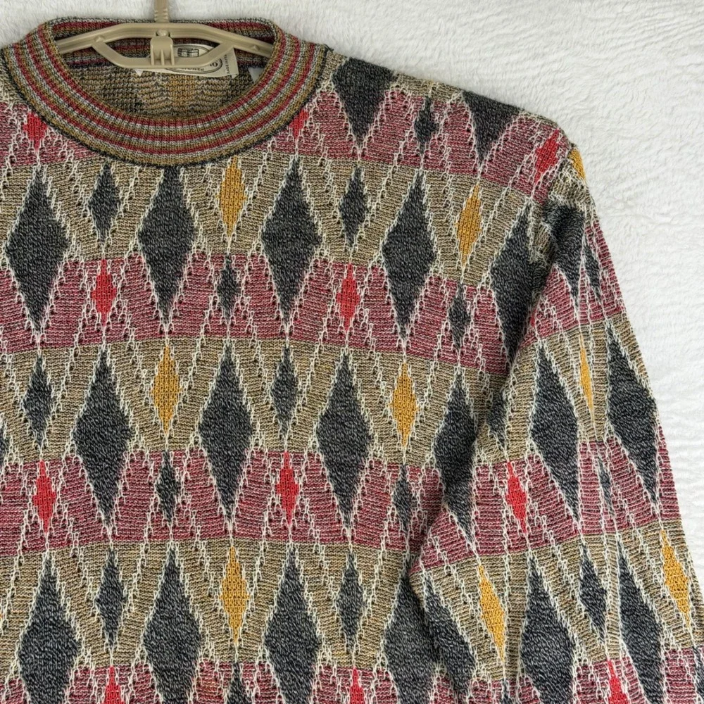 Pronto Uomo Sweater Mens Large (52/L) Made in Italy Argyle Cotton Crew Neck